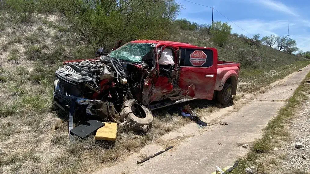 involved Crashed Red Ford 2019 truck 