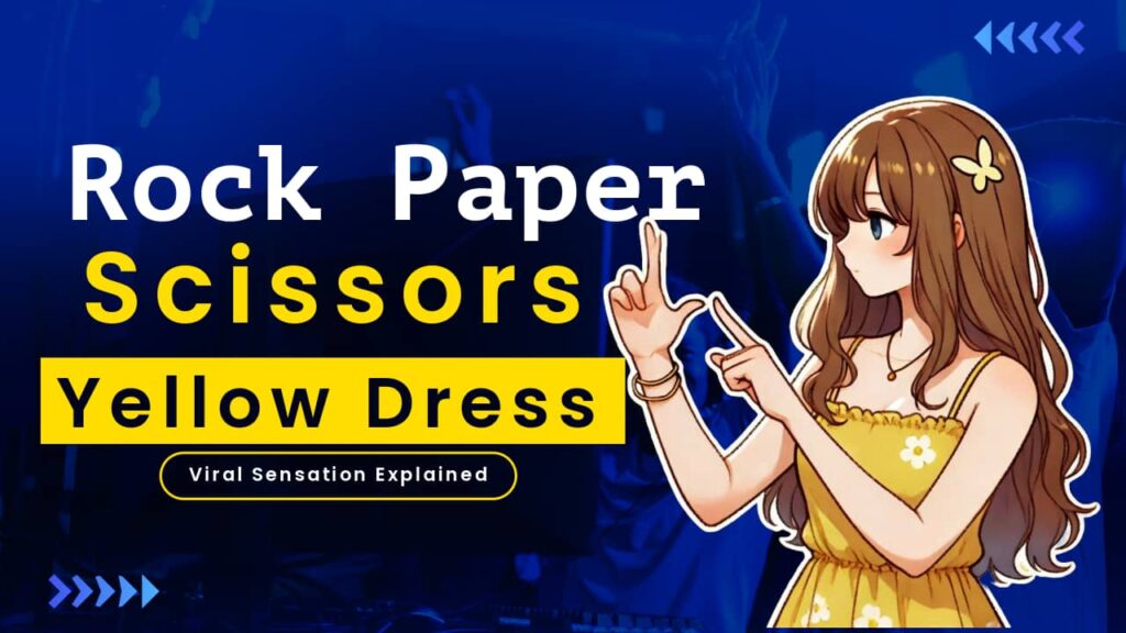 girl and text Rock Paper Scissors Yellow Dress