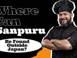 Text " Where Can Sanpuru Be Found Outside Japan " and chef in black uniform