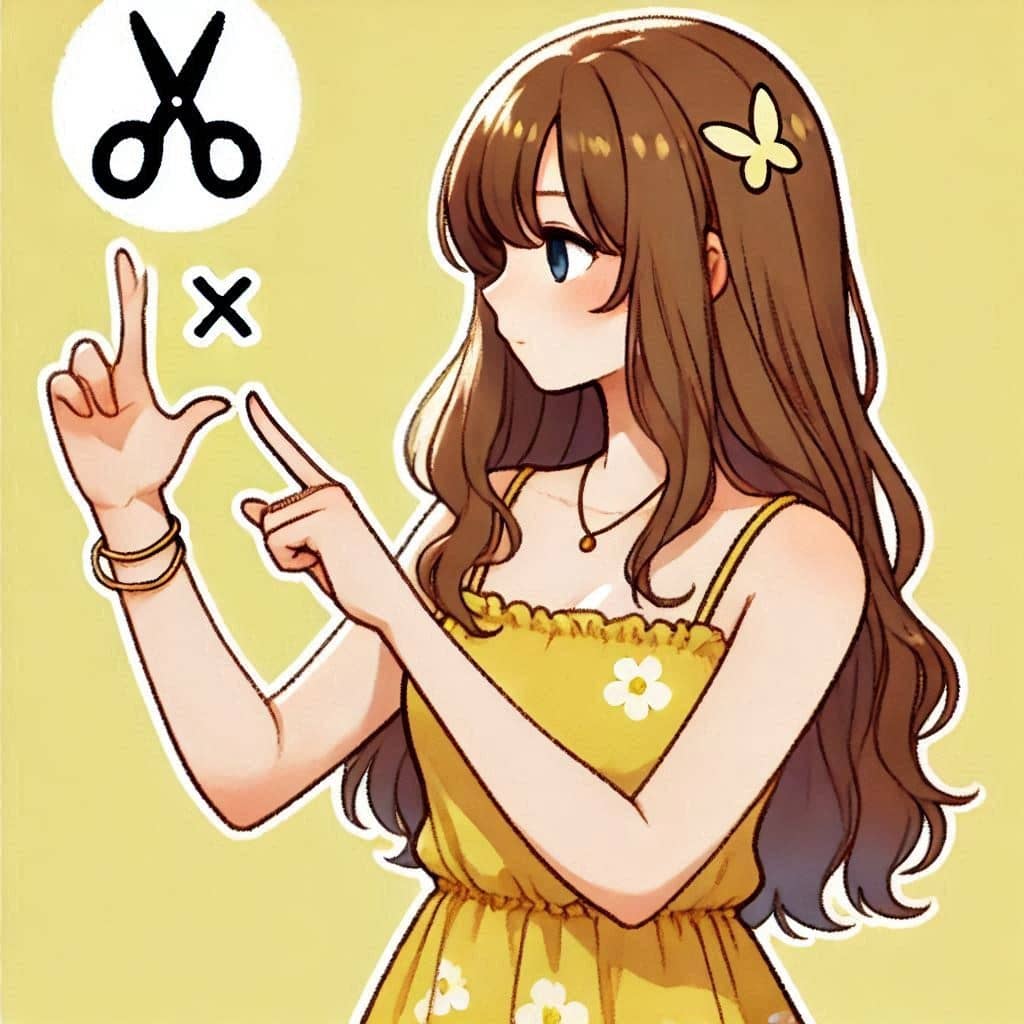 Ai generated image of girl paying  Rock Paper Scissors with Yellow Dress wearing