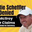 Image of Rory and the text "scottie scheffler has denied rory mcilroy putter claims"