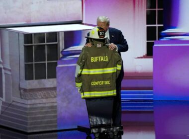 Corey Compertore fire uniform and trump