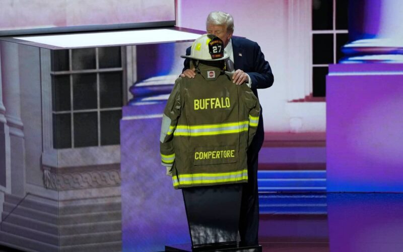 Corey Compertore fire uniform and trump